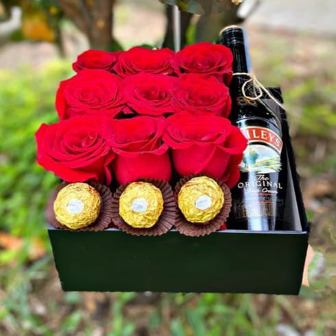 Box of Flowers with Ferrero and Baileys