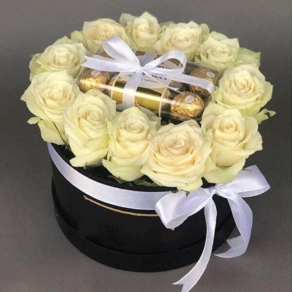 Delightful White Roses with Ferrero Chocolate