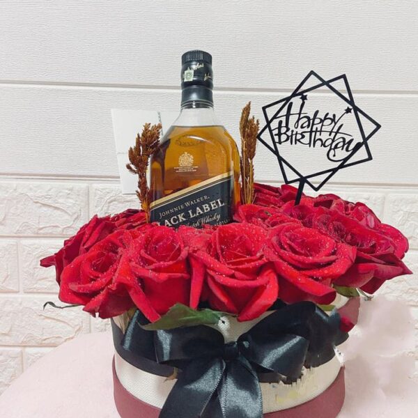 Happy Birthday Flowers with Black Label