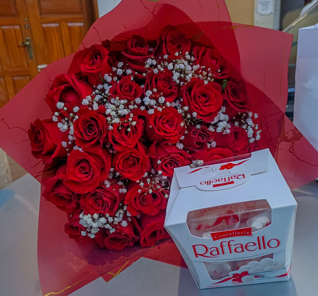 Red Roses with Raffaello Chocolate. Flower Delivery in Nairobi Flower Delivery in Nairobi