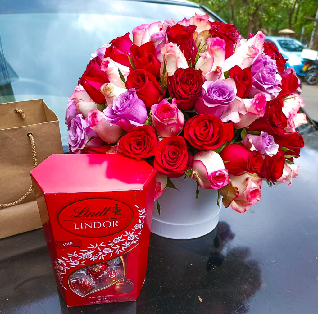 Lindtlindor with flowers hamper. Flower Delivery in Nairobi Flower
