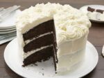 Chocolate sponge cake with vanilla icing.