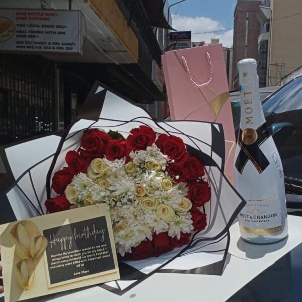 Adorable flower bouquet with moet